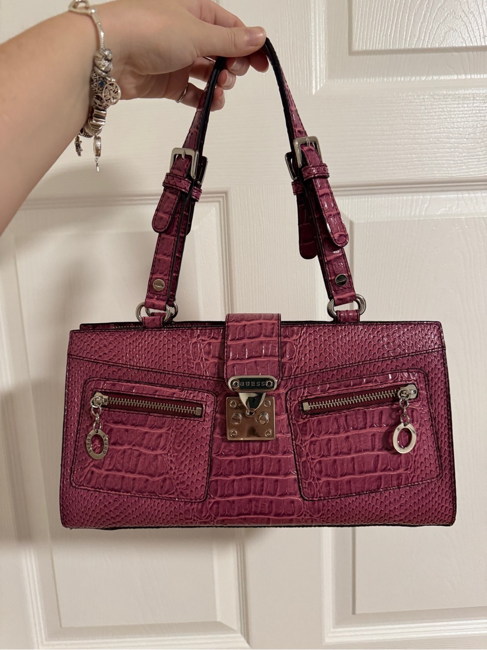 👜 Guess Croc Embossed Shoulder Bag | Statement Pink